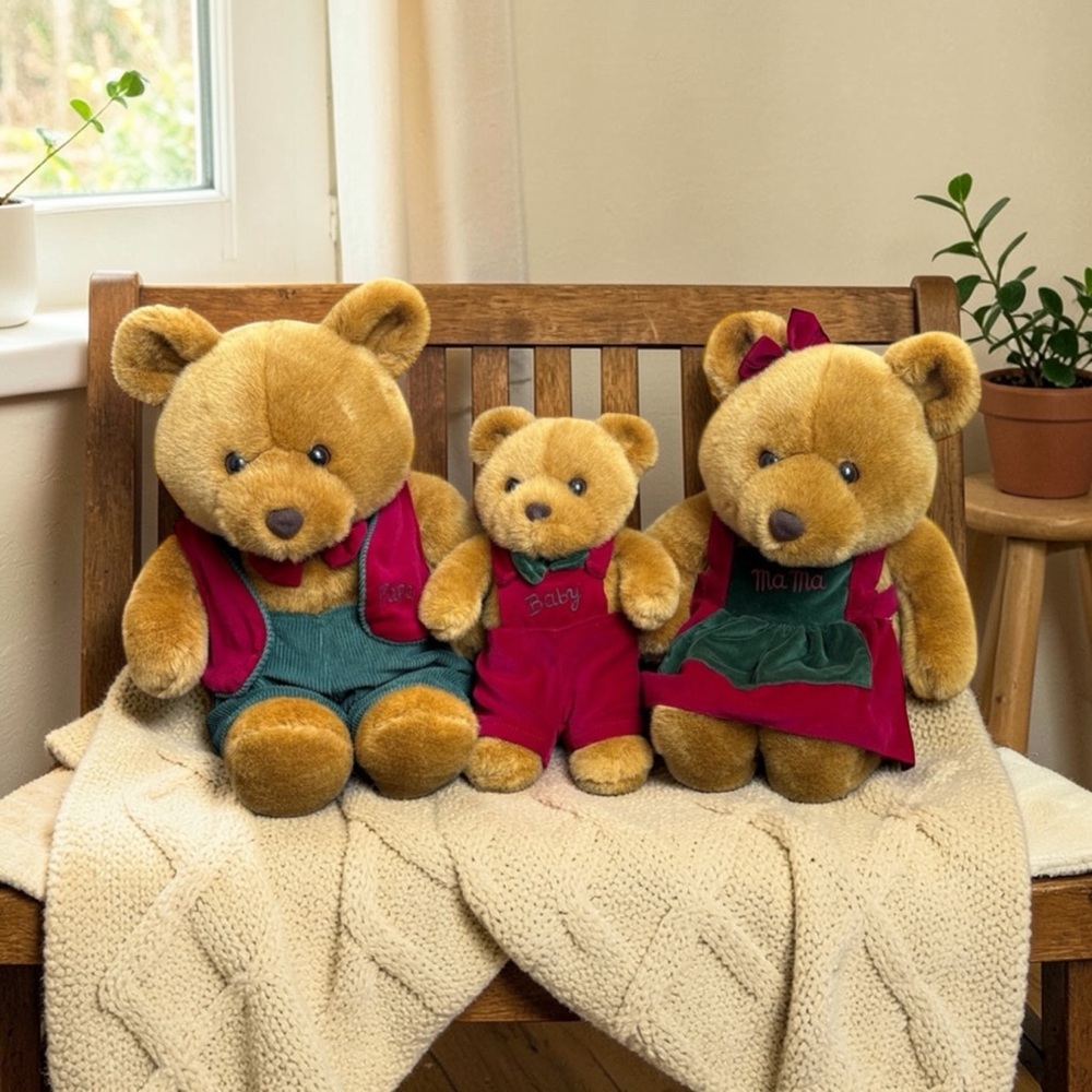 Vintage Commonwealth Toy Family Bear 18” Plush Set of 3  Holiday Christmas 1991